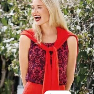 CAbi Red and Purple Floral Top with Sweater